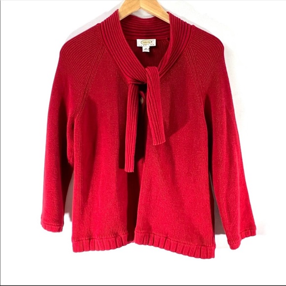 TALBOTS🎄 Cropped Red Sweater with mock turtleneck with tie collar MP - Picture 10 of 13